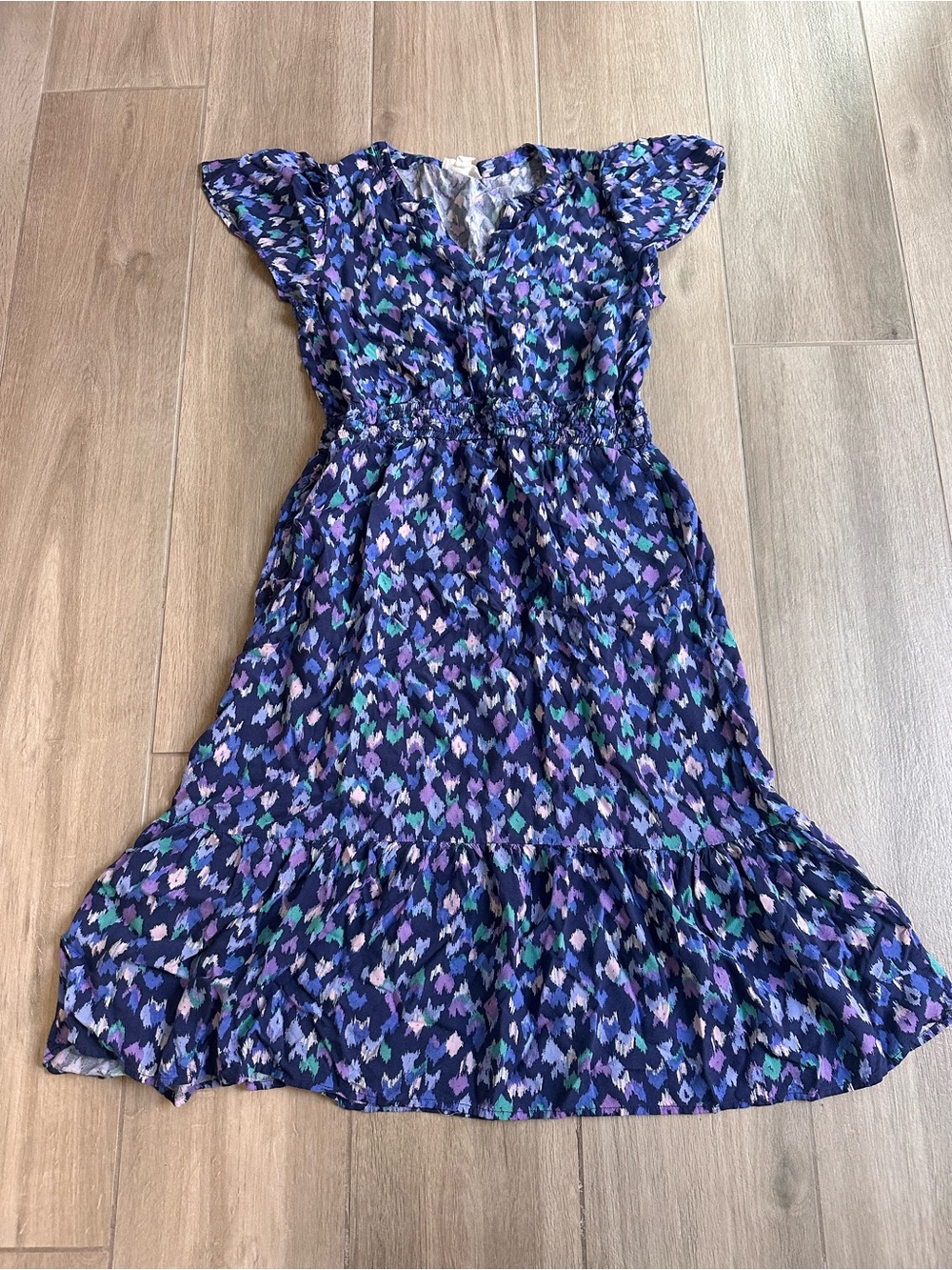 beachlunchlounge Abstract Floral Print Dress in Blue, Purple & Teal